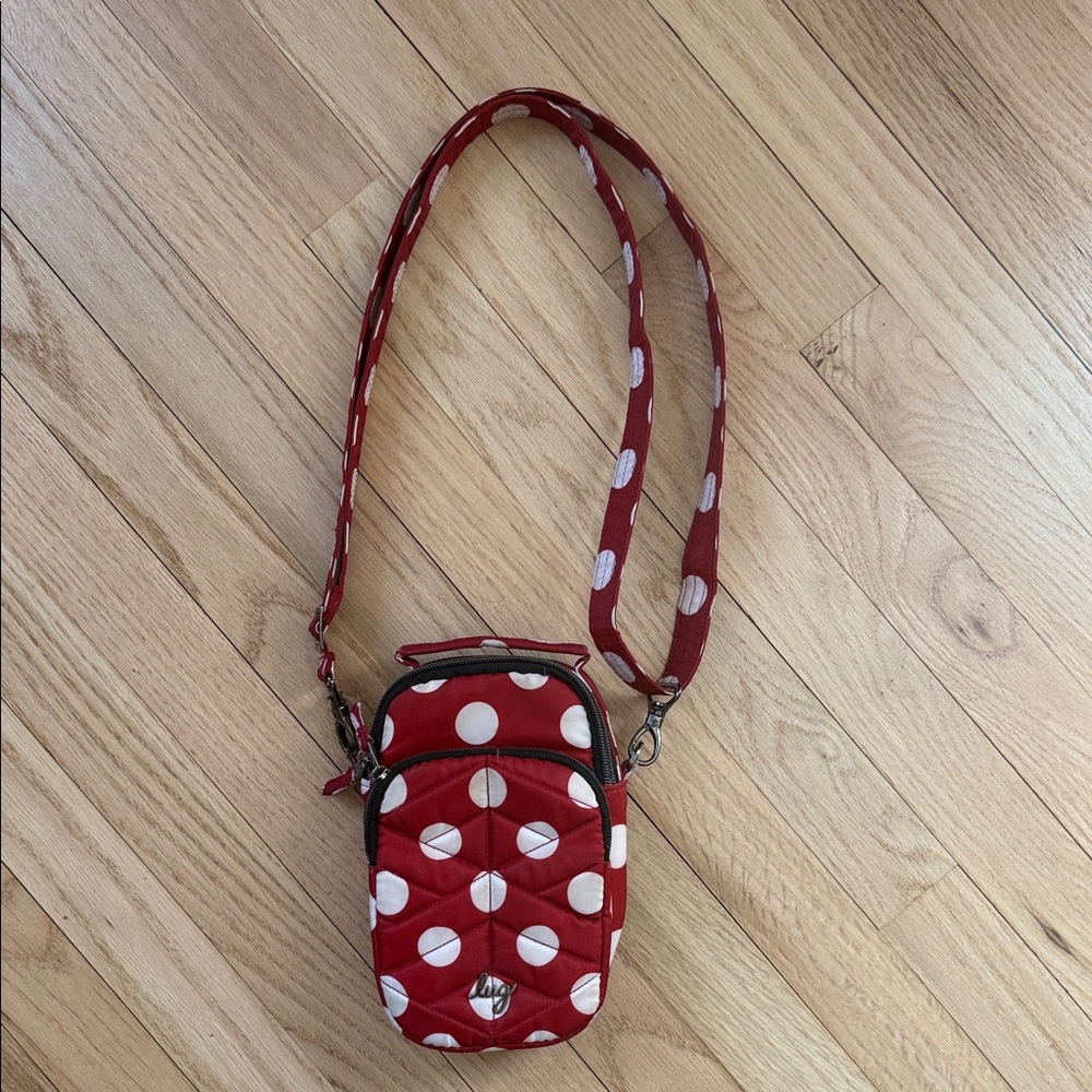 Lug Skeeter Red White Polka Dot Mini Convertible Crossbody Belt Bag adjustable